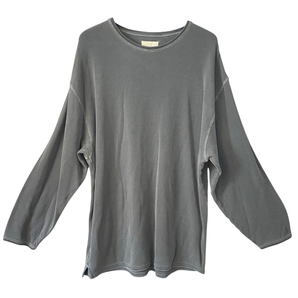 Derek Andrew Mens Relaxed Gray Cotton‎ Knit Long Sleeve Shirt Oversized L/XL